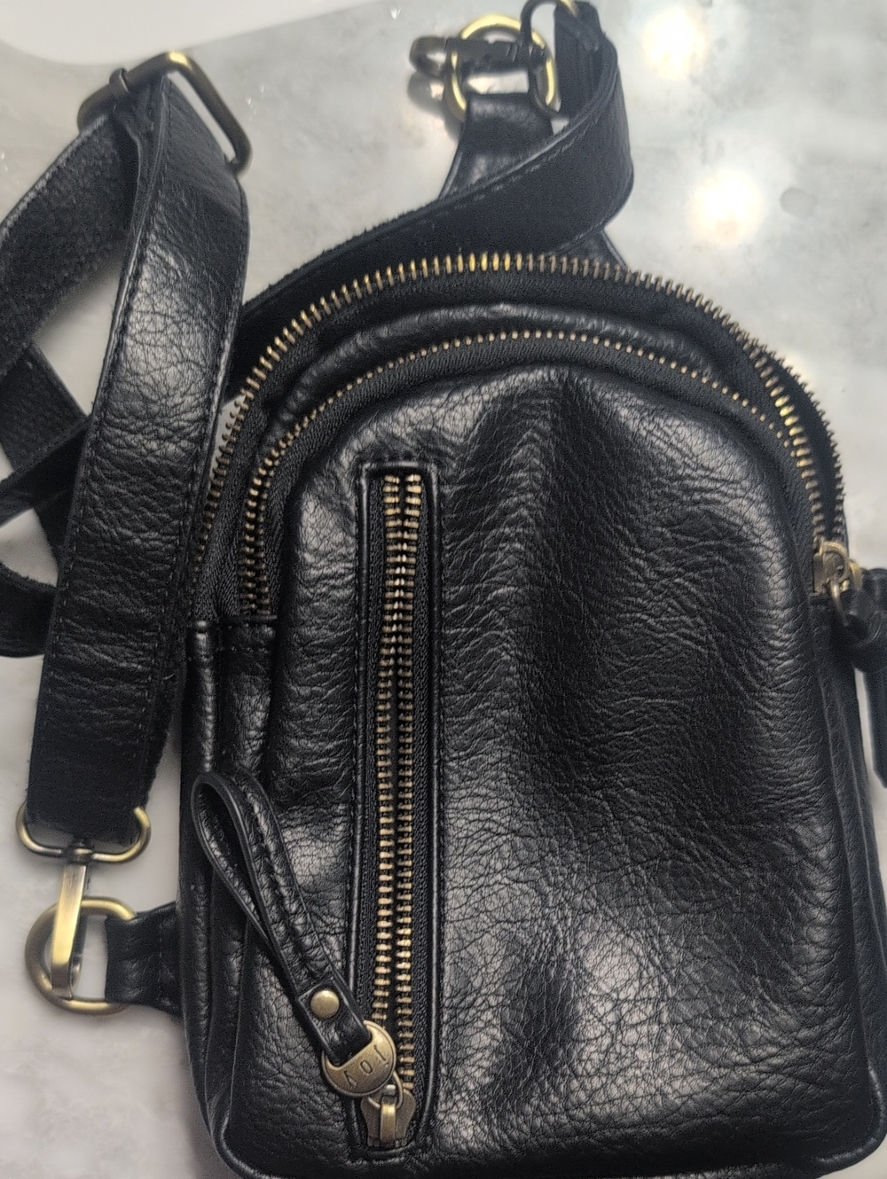 Black Vegan Leather Crossbody Sling Bag